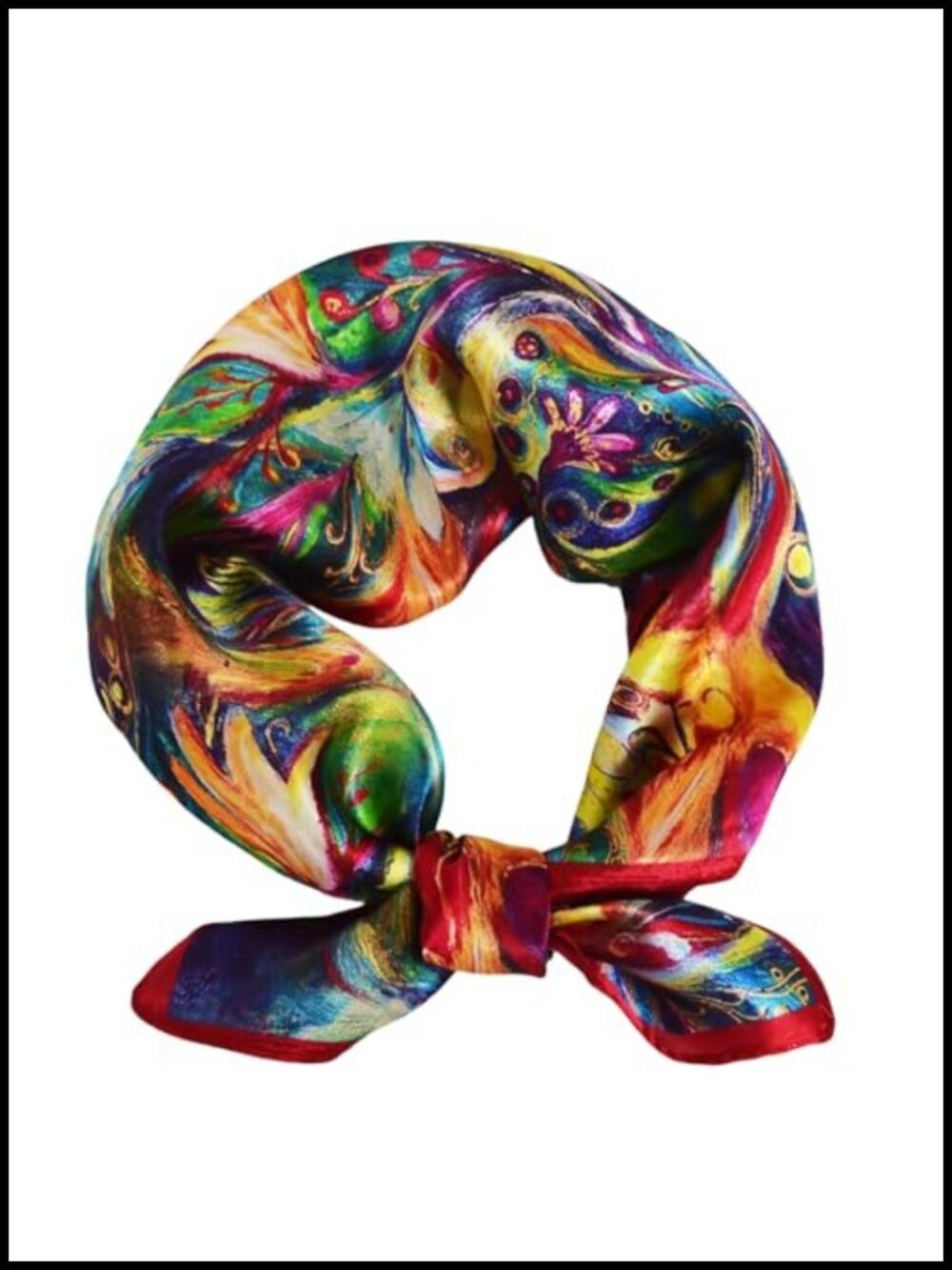100% Mulberry Silk Neck Scarf 21" Square Floral Neckerchief
